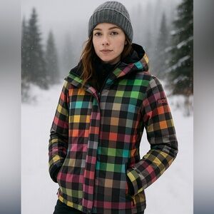 Roxy Women’s Multicolor Checkered Snow Jacket – Size M